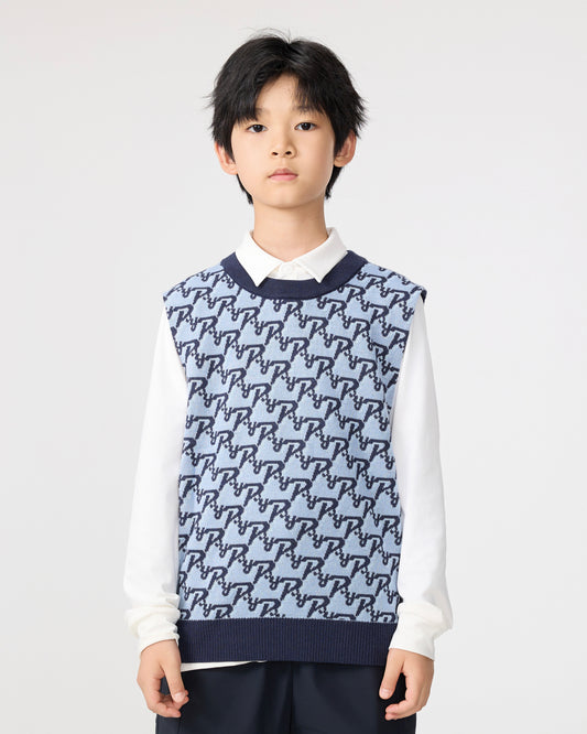 PSY Boys' Golf Knit Vest - Blue Monogram