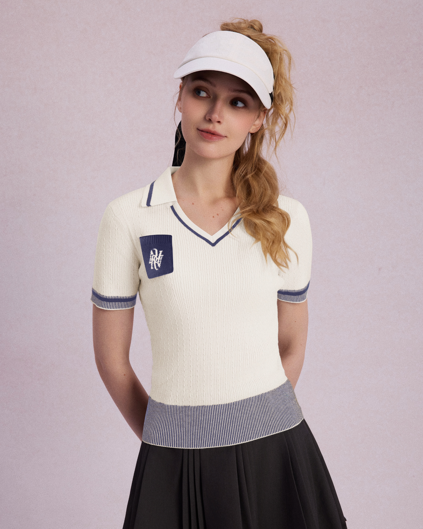 Aries Active Two-Tone Cable Knit Golf Polo