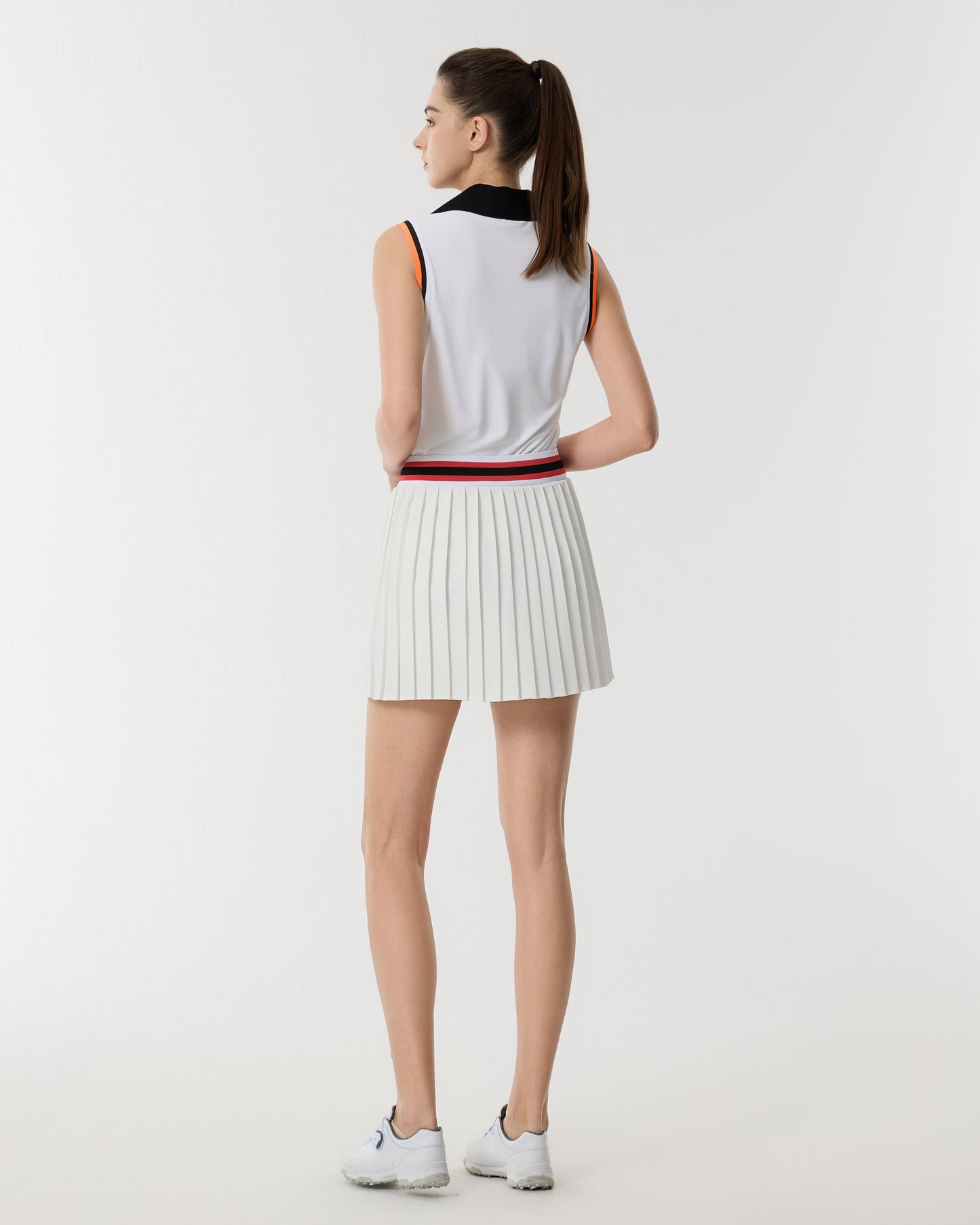 PSY Women's White Color-Block Polo Sleeveless Top