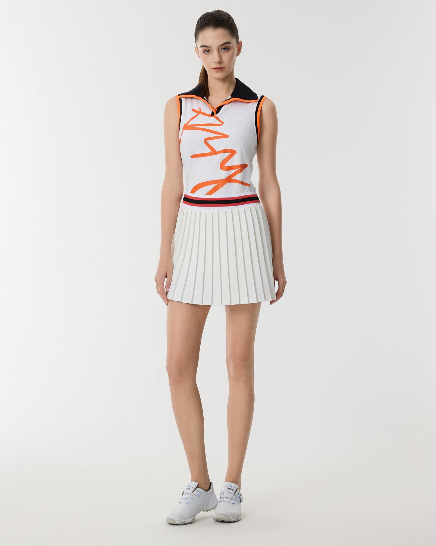 PSY Women's White Color-Block Polo Sleeveless Top