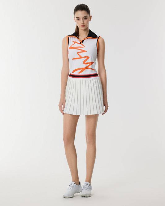 PSY Women's White Color-Block Polo Sleeveless Top