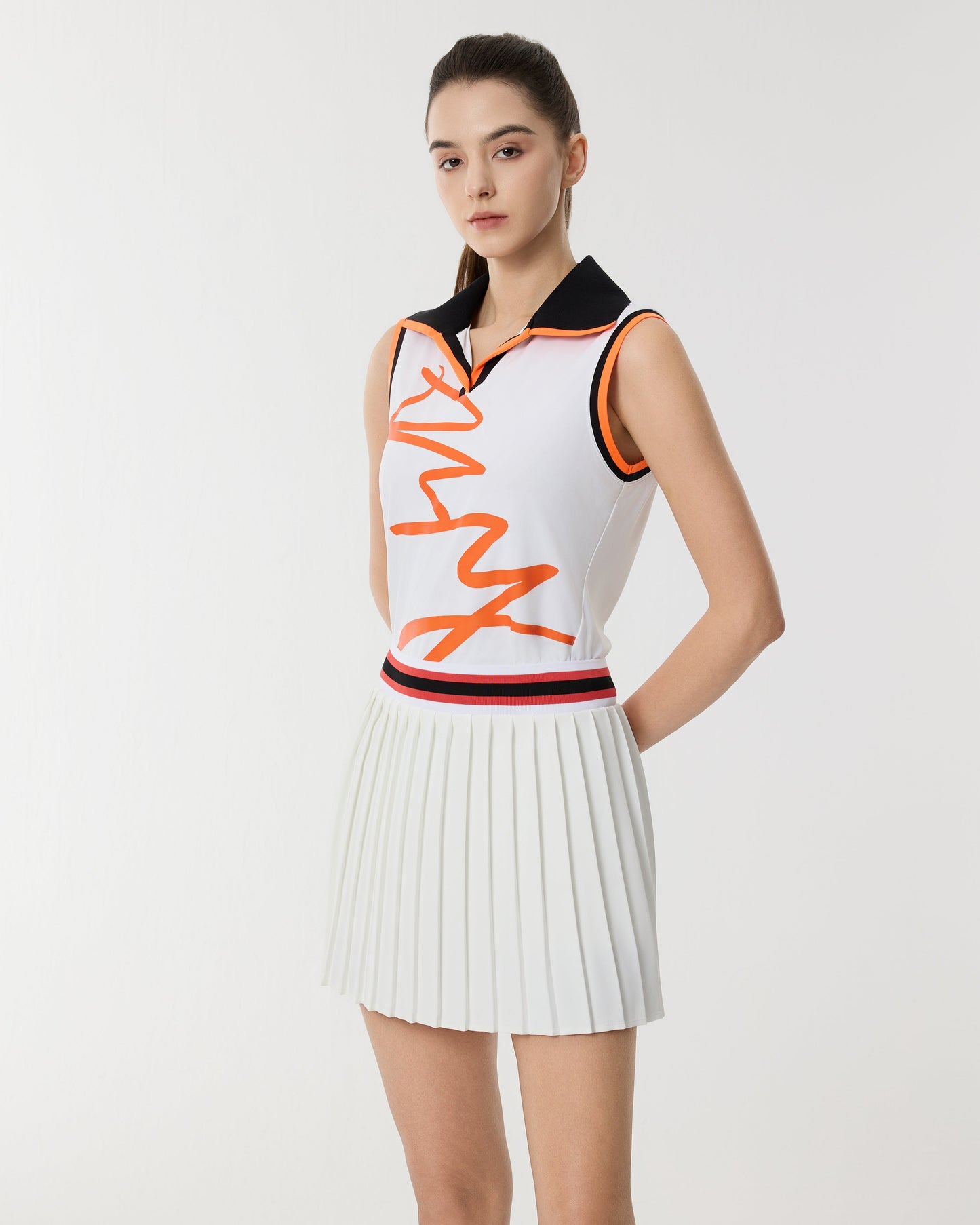 PSY Women's White Color-Block Polo Sleeveless Top