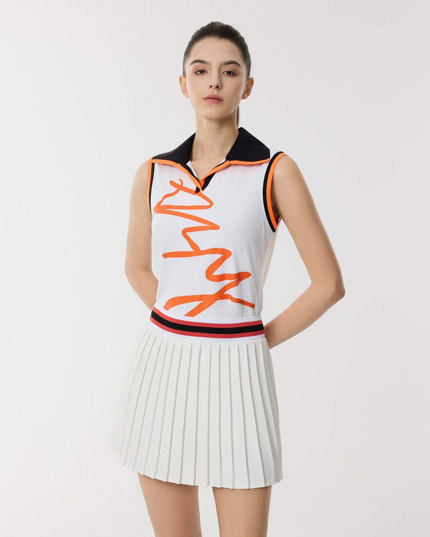 PSY Women's White Color-Block Polo Sleeveless Top