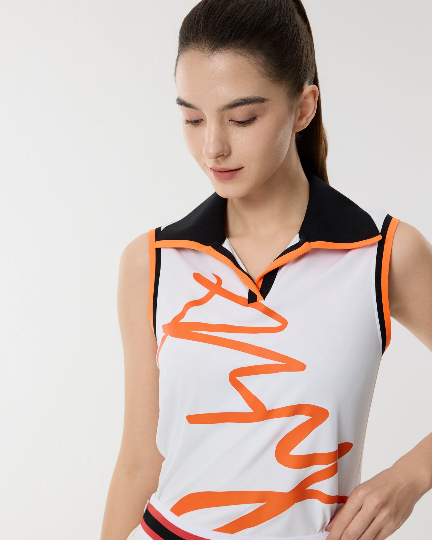 PSY Women's White Color-Block Polo Sleeveless Top
