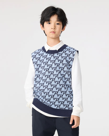PSY Boys' Golf Knit Vest - Blue Monogram