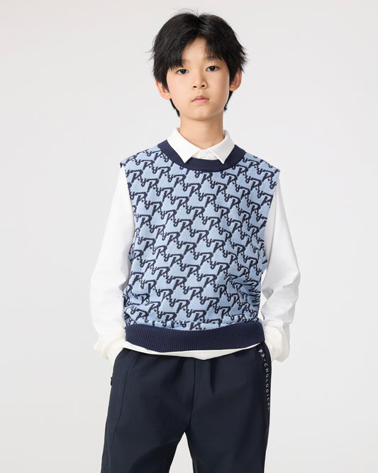 PSY Boys' Golf Knit Vest - Blue Monogram