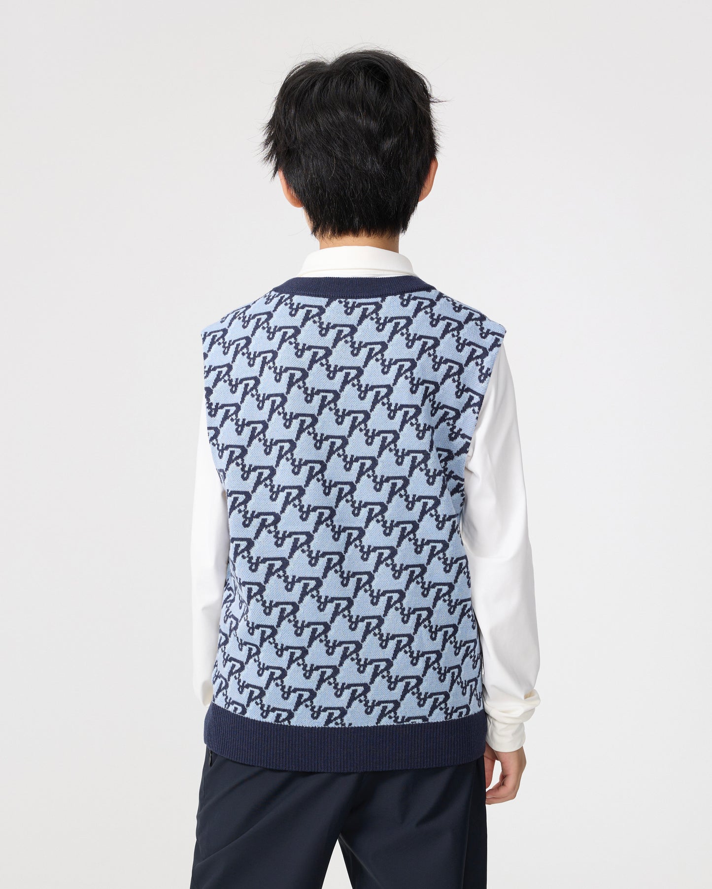 PSY Boys' Golf Knit Vest - Blue Monogram