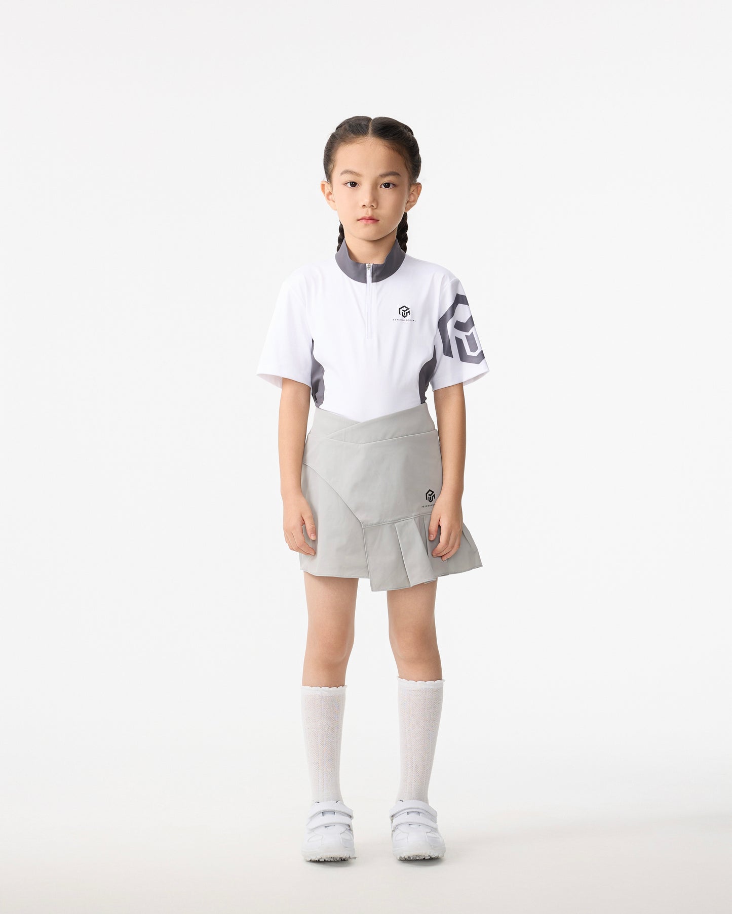 PSY Girl's White Zippered Polo Shirt