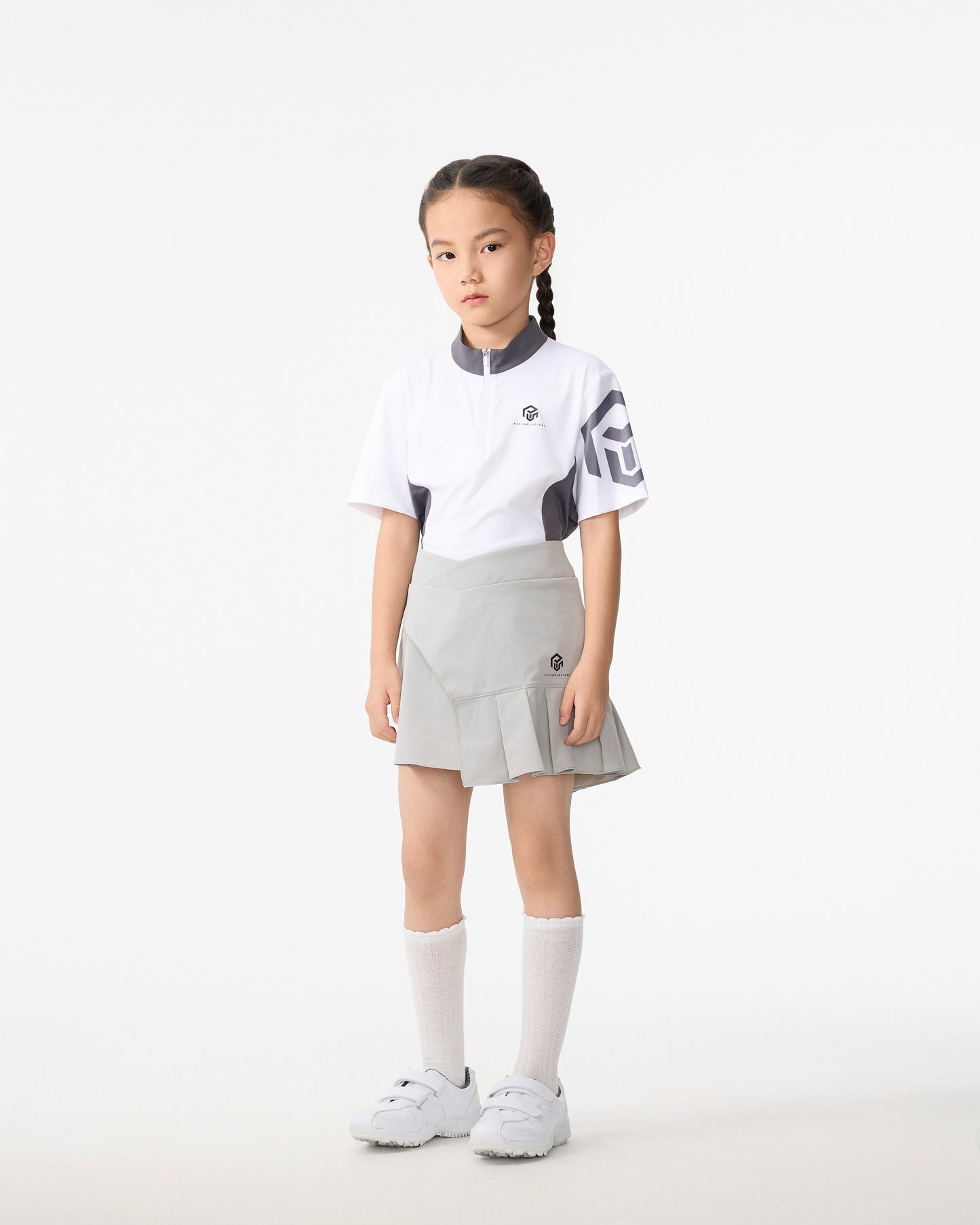 PSY Girl's White Zippered Polo Shirt