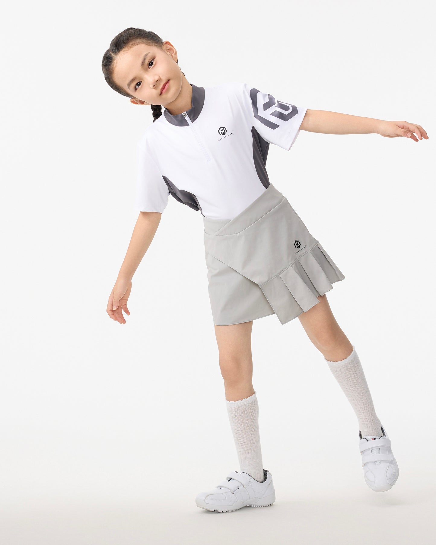 PSY Girl's White Zippered Polo Shirt