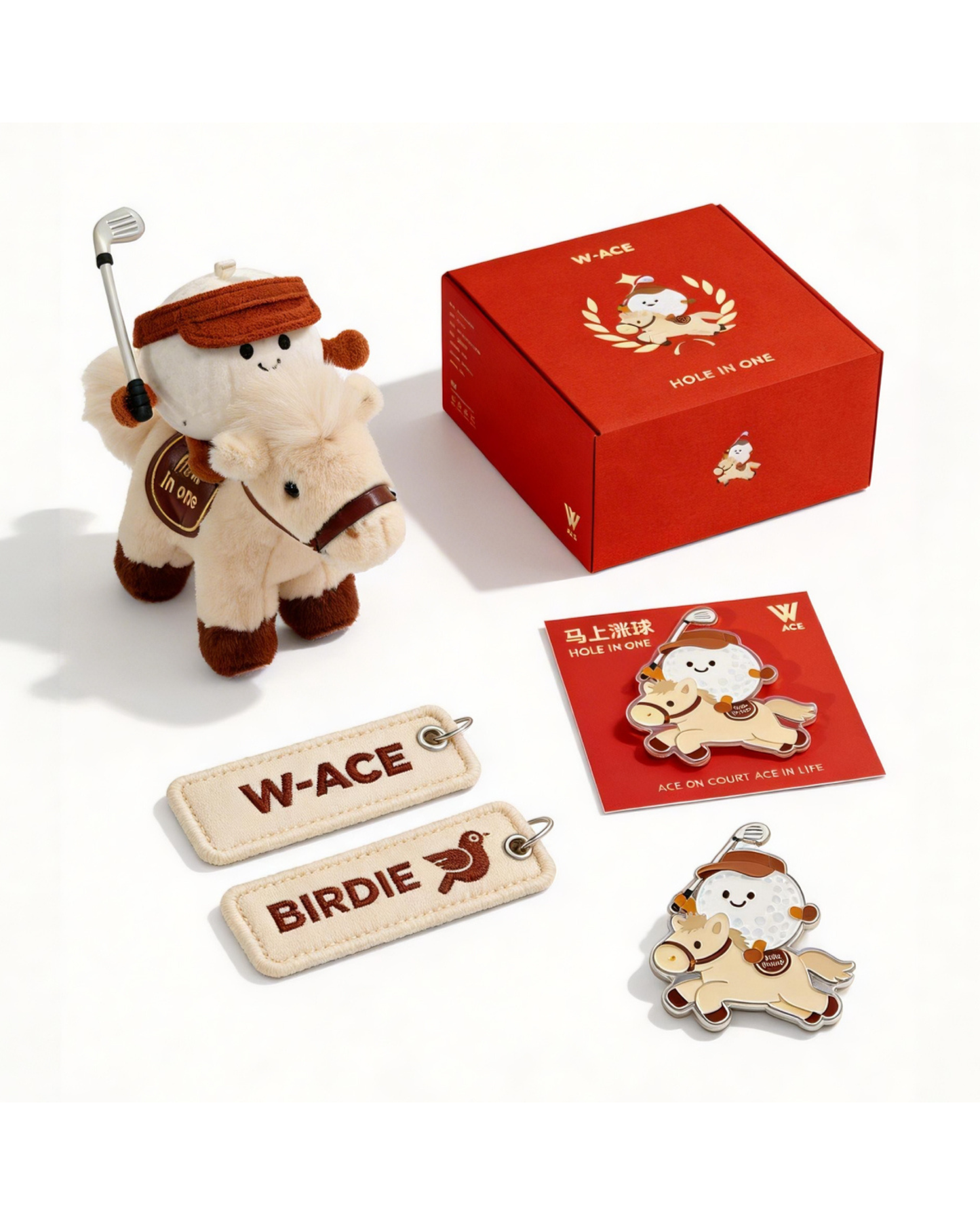 W-ACE “Hole in One” Lucky Horse Plush Bag Charm Set