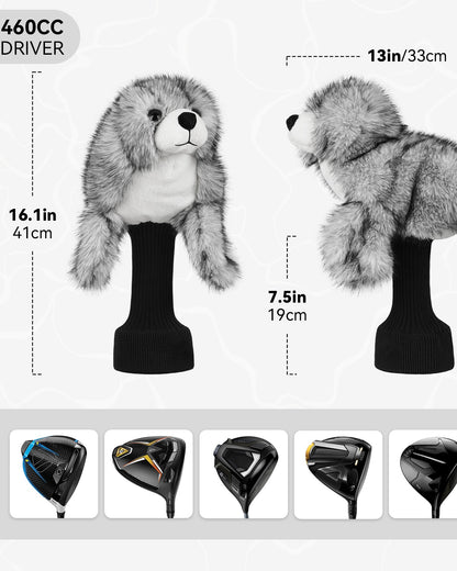 Big Crazy Gray Seal Plush Driver Cover