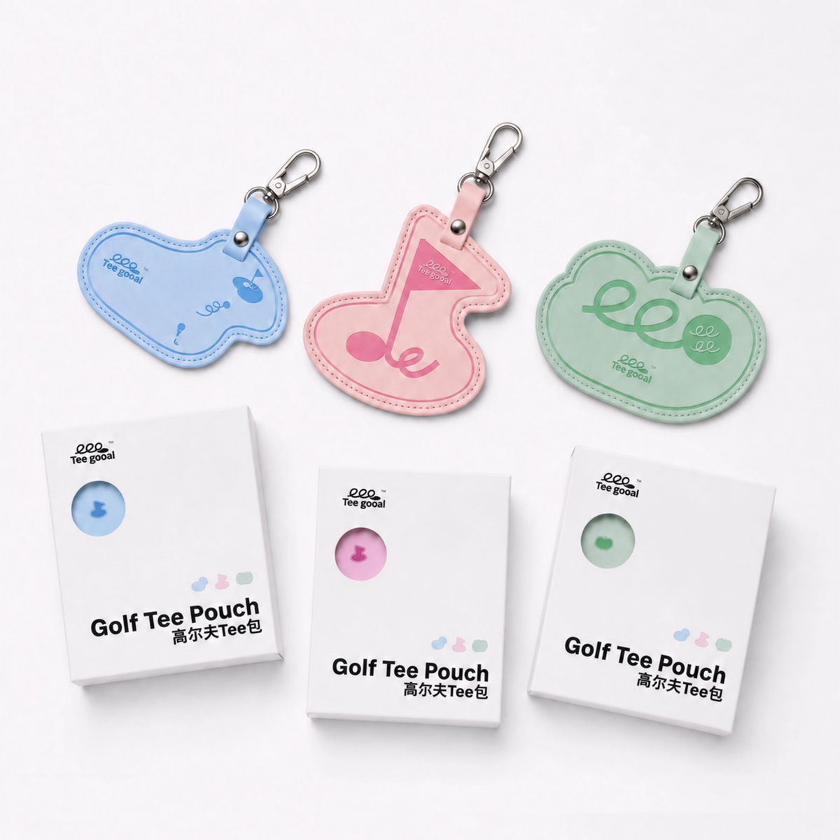 Teegooal Golf Bag Charm Tee Pouch | Macaron 3-Color Clip-On Holder
