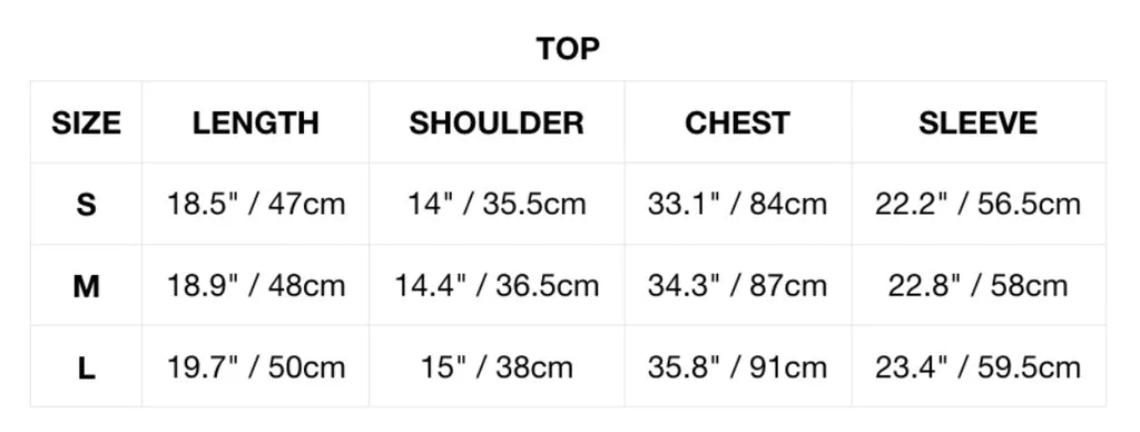 Top de punto clásico Aries Active con monograma Size Chart