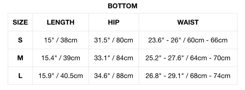 Aries Active Knitted Mini Skirt Size Chart