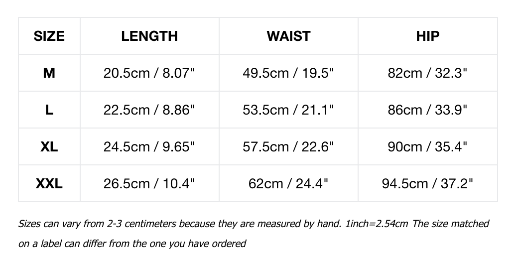 PSY Girls' Black Shorts Size Chart