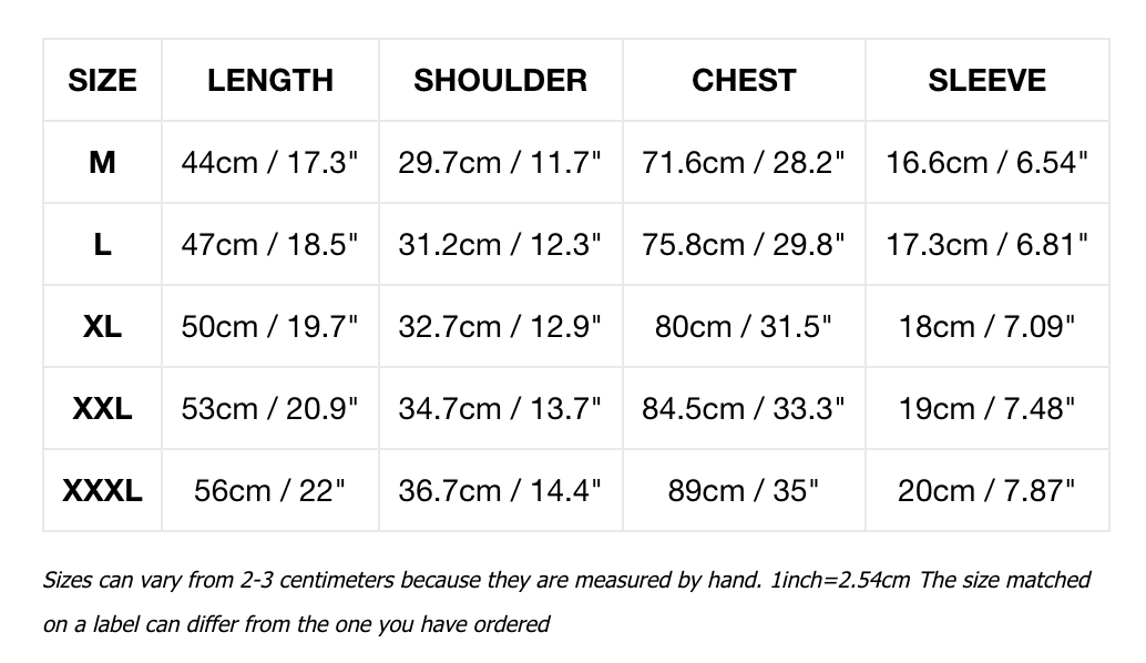PSY Boys' Printed Top Size Chart