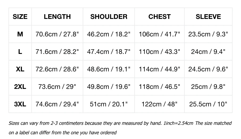 Camisa de golf negra PSY AeroForm Size Chart