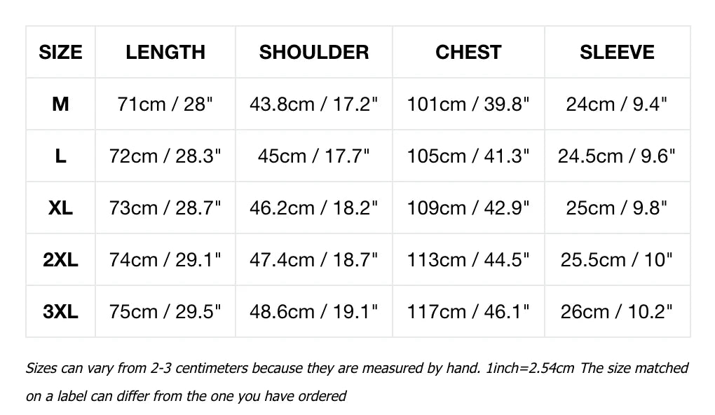 PSY MonoWave Golf Shirt Size Chart