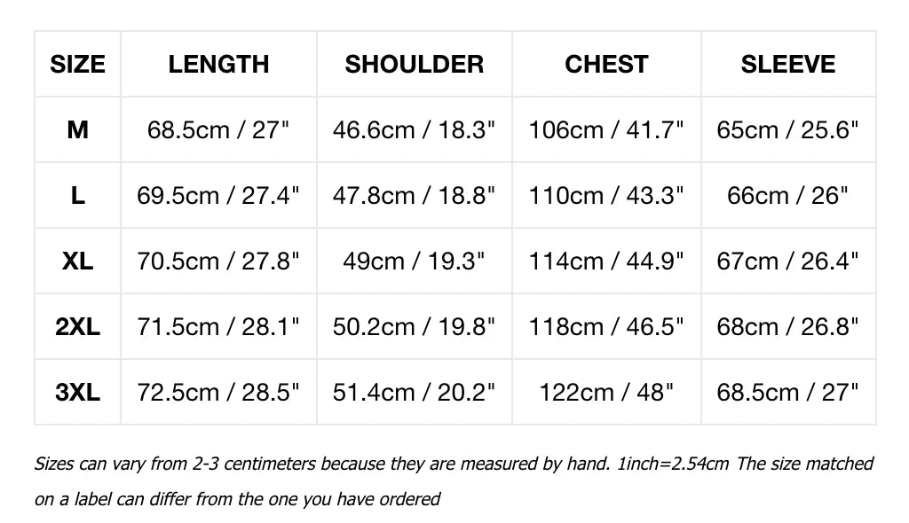 PSY MonoEdge Golf Manga Larga Size Chart